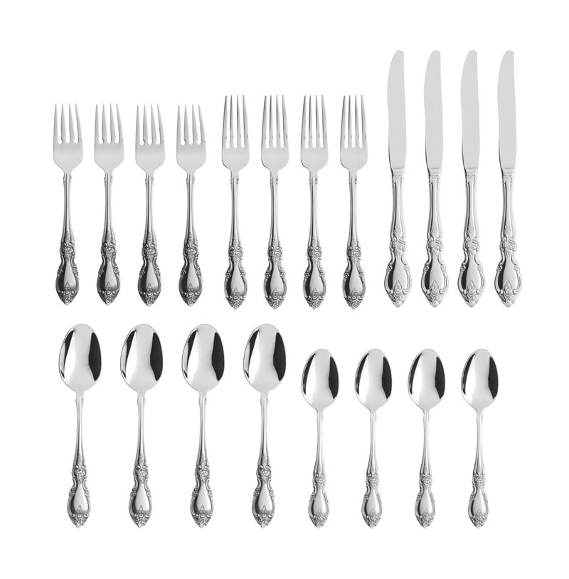 Oneida Silverware Set For 4, Louisiana 20-Piece Fine Flatware Set, Service For 4, 18/8 Stainless Steel, Silver, Mirror Finish, Knives Spoons and Forks, Dishwasher Safe, Tableware (Silver, 20 Pieces) - Image 2